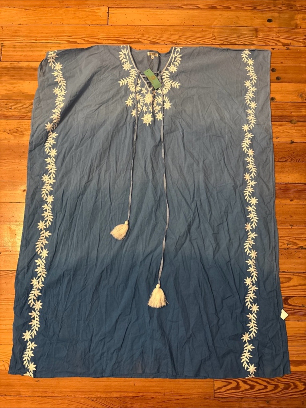 Debbie Katz South Beach Mystic Kaftan Sheer Embroidered Cover Up Blue Medium New